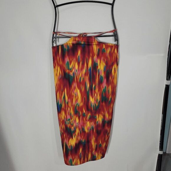 WeWoreWhat Dresses & Skirts - WeWoreWhat Cutout Midi Skirt-Fire Tie Dye in Spicy Orange Large